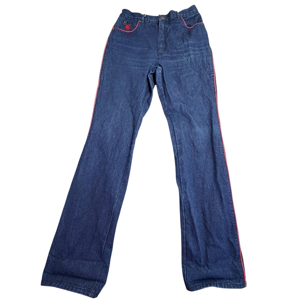 Vintage‎ Gloria Vanderbilt Murjani Jeans Indigo Red Piping High Waist Size 16